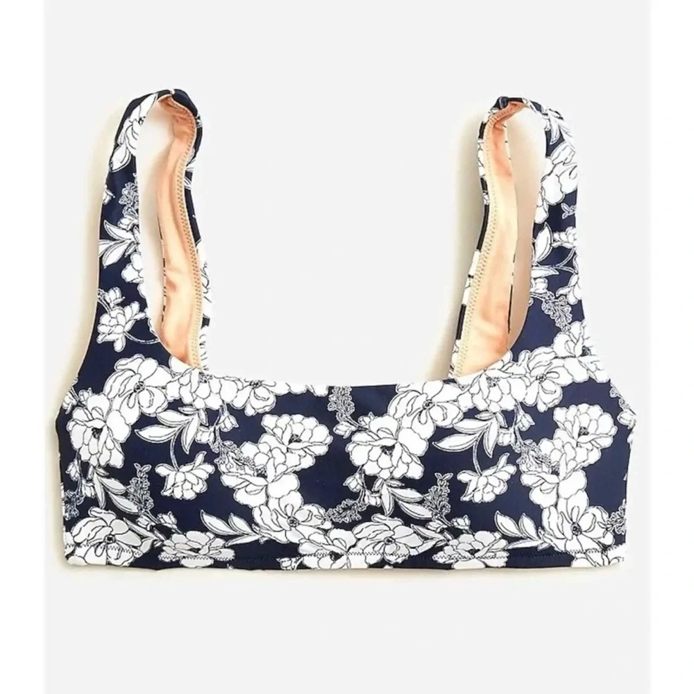 J. Crew Squareneck Bikini Top in Navy and White Magnolia Floral Size 3X NWT - Picture 3 of 8